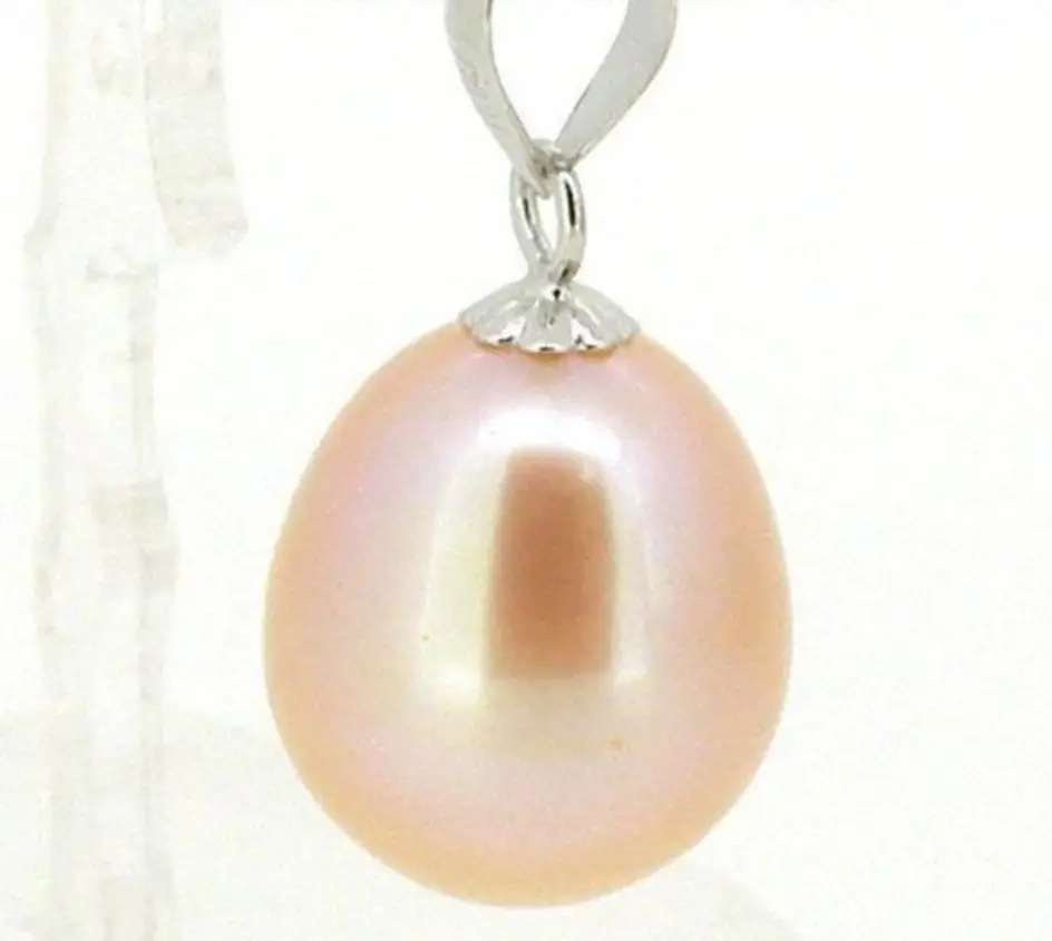 

white gold GENUINE AAA+++ 11x13 mm pink drop akoya pearl pendant