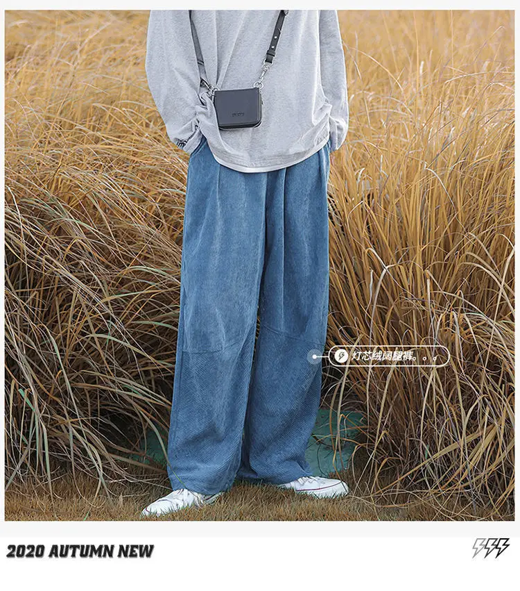 

Corduroy Wide-Leg Pants 2021 Autumn Winter New Loose Straight Retro Elastic Waist 4 Solid Colors Vintage Trousers For Unisex
