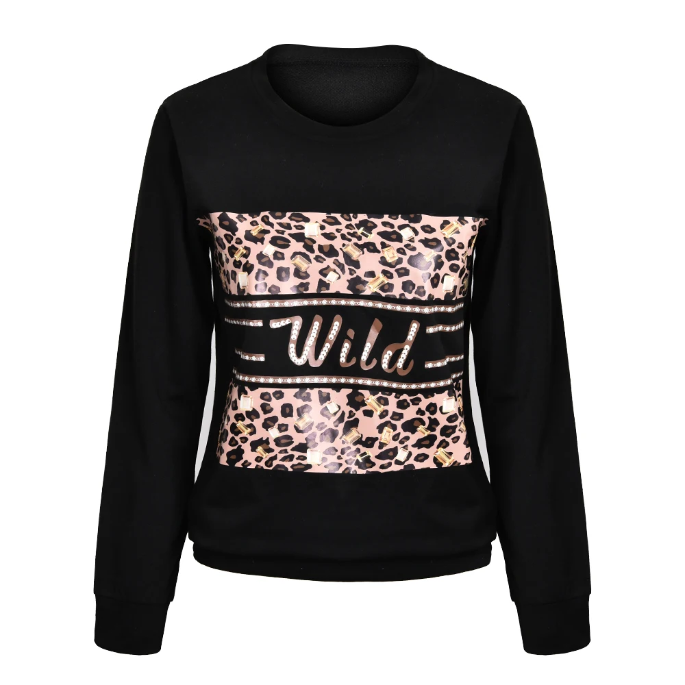 

Jumper Womens Casual Leopard Sweatshirt Autumn Long Sleeve New Female Letter Printed Hoodie Pullovers