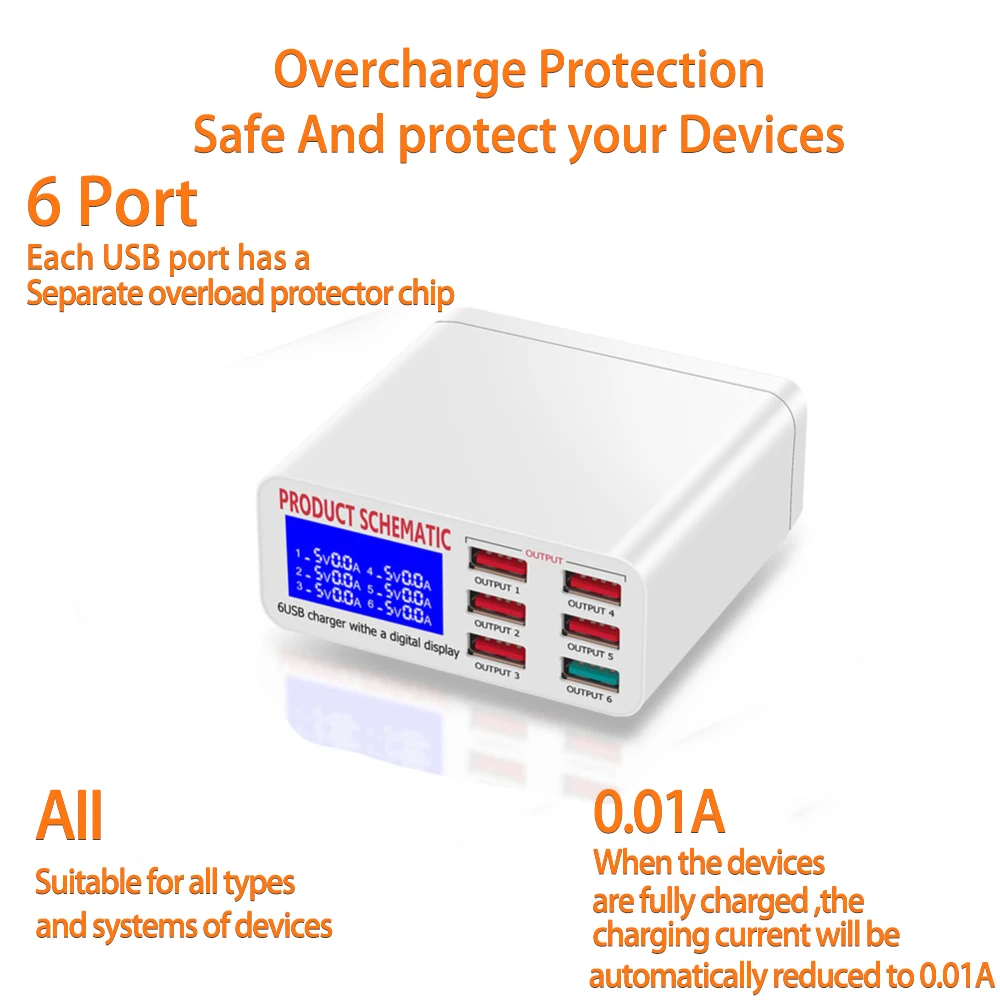 8a 6 ports quick charge usb charger led display phone charger adapter portable qc3 0 fast charger for iphone samsung huawei free global shipping