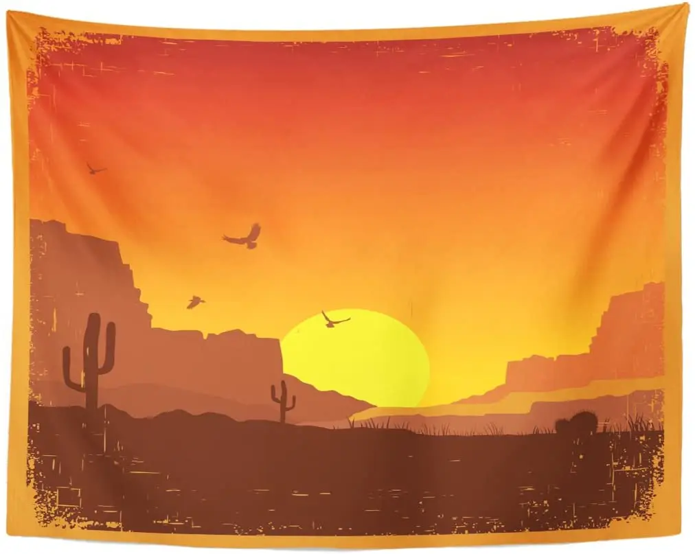 Техасский американский Дикий Западная пустыня на старом закате пейзаж кактус