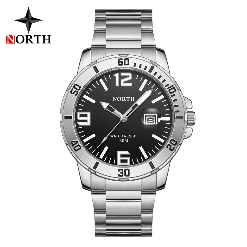 

NORTH Top Brand Luxury Men Watch New Fashion Casual Sport Waterproof Steel Belt Quartz Watch Date Mens Watches Relogio Masculino