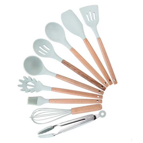 Green 9pcs-A 9/10/12 шт. Пособия по кулинарии набор инструментов из силикона премиум класса, Кухня Пособия по кулинарии Посуда Набор отверток с хранения коробка Turner щипцы шпатель суповая ложка - Цвет: Green 9pcs-A