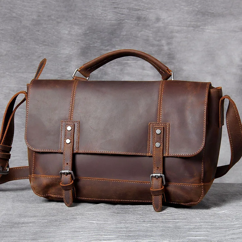 PNDME vintage natural crazy horse cowhide men's official document postage bag high quality genuine leather handbag work satchel