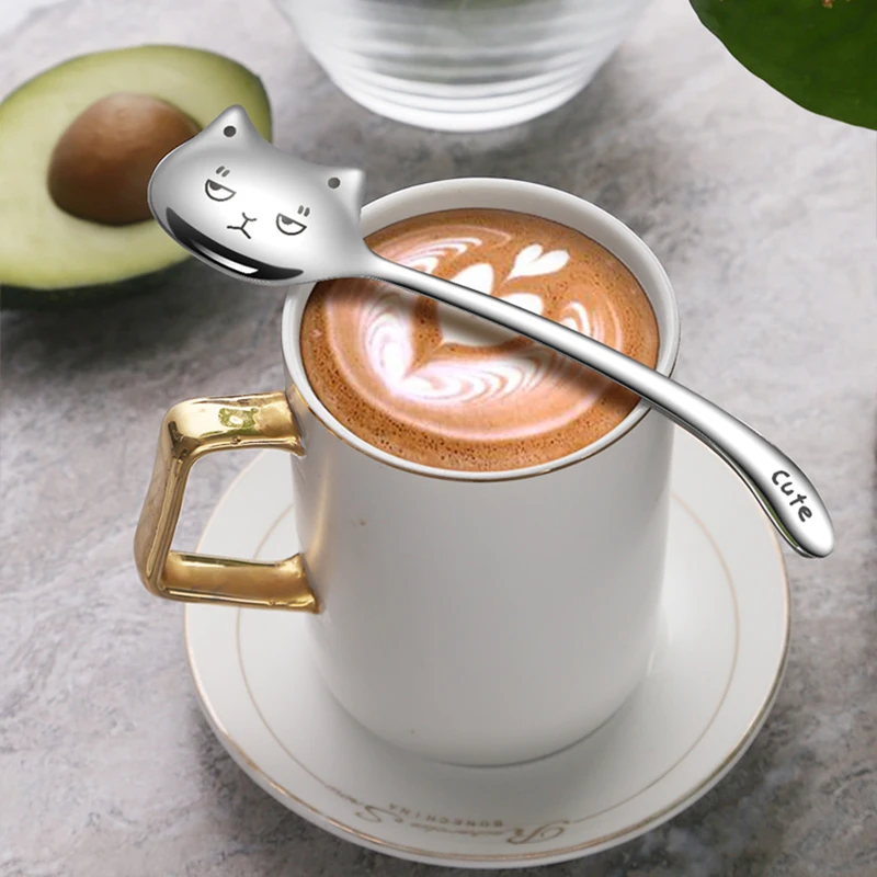 

1PCS Creative Tea-Spoon For Coffee Long tail cat Coffee spoon Long Handle Spoon Birthday Gift 304 Stainless Steel Tableware