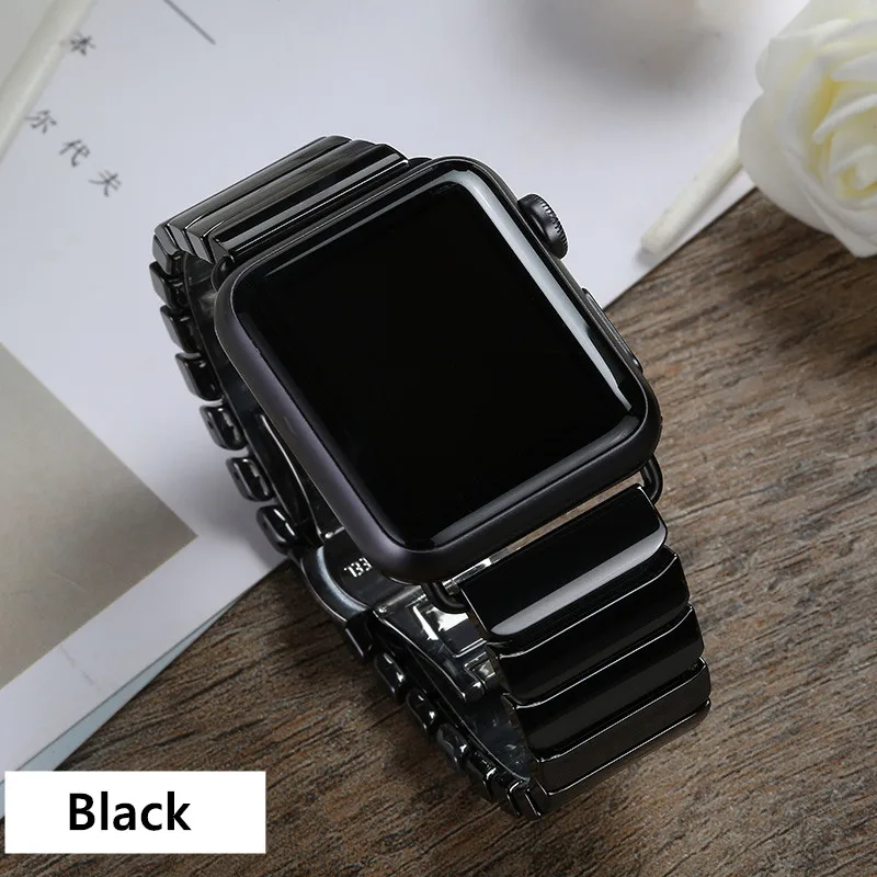 black ceramic Керамический ремешок для Apple Watch Band 44 мм 40 мм iwatch band 42 мм 38 мм роскошный браслет из нержавеющей стали с пряжкой Apple watch 5 4 3 2 1 - Цвет ремешка: black ceramic
