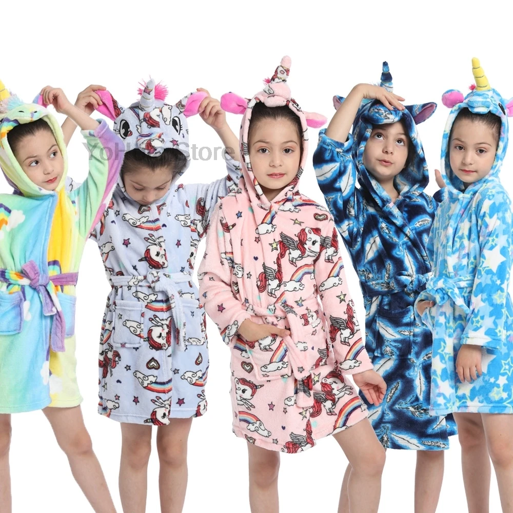 

Baby Girls Unicorn Kigurumi Toddlers Rainbow Cartoon Animal Cosplay Bathrobes for 1-6 Years Kids Onesies Child Nightgowns