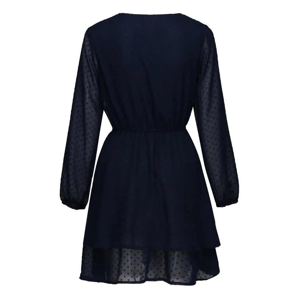 

Ladies Summer Fashion Round Neck Solid Color Cascading Waist Lantern Long Sleeve Casual Mini Dress Street Style