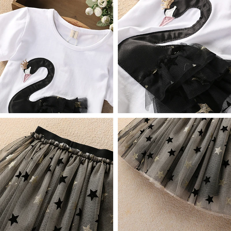 IYEAL одежда для малышей Одежда девочек Для детей на лето 3D украшенное лебедем Топы