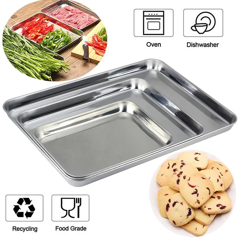 

3Pcs Nonstick Bakeware Toaster Oven Set Rectangle Silver Stainless Steel Baking Pans Cookie Baking Sheets Toaster Oven Tray Pan