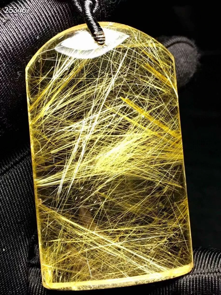 

Natural Gold Rutilated Quartz Rectangle Pendant 56*33*12mm Wealthy Crystal Jewelry Women Men Brazil Genuine AAAAAA