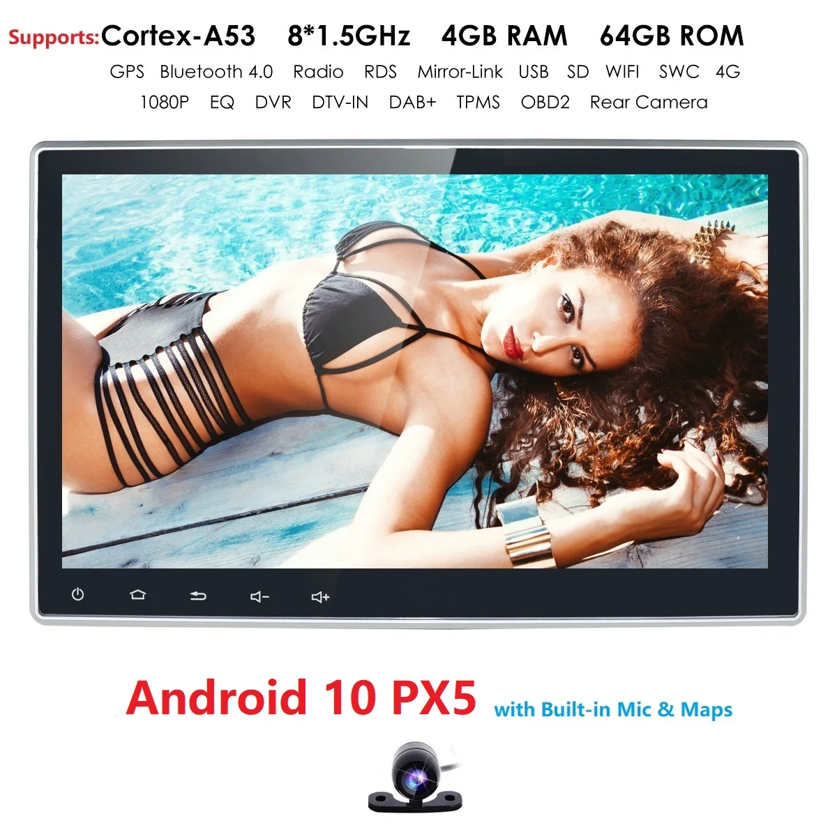 

2Din Android 10.1" PX5 4G+64G 8Core Universal Car GPS DVD Radio Player IPS Screen Navigation Multimedia Bluetooth 2 Din HeadUnit