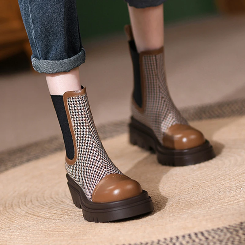 

French Retro Women Boots Fashion Rubber Bottom Non-slip Spring Autumn Leather Female Ankle Boots Free Shipping