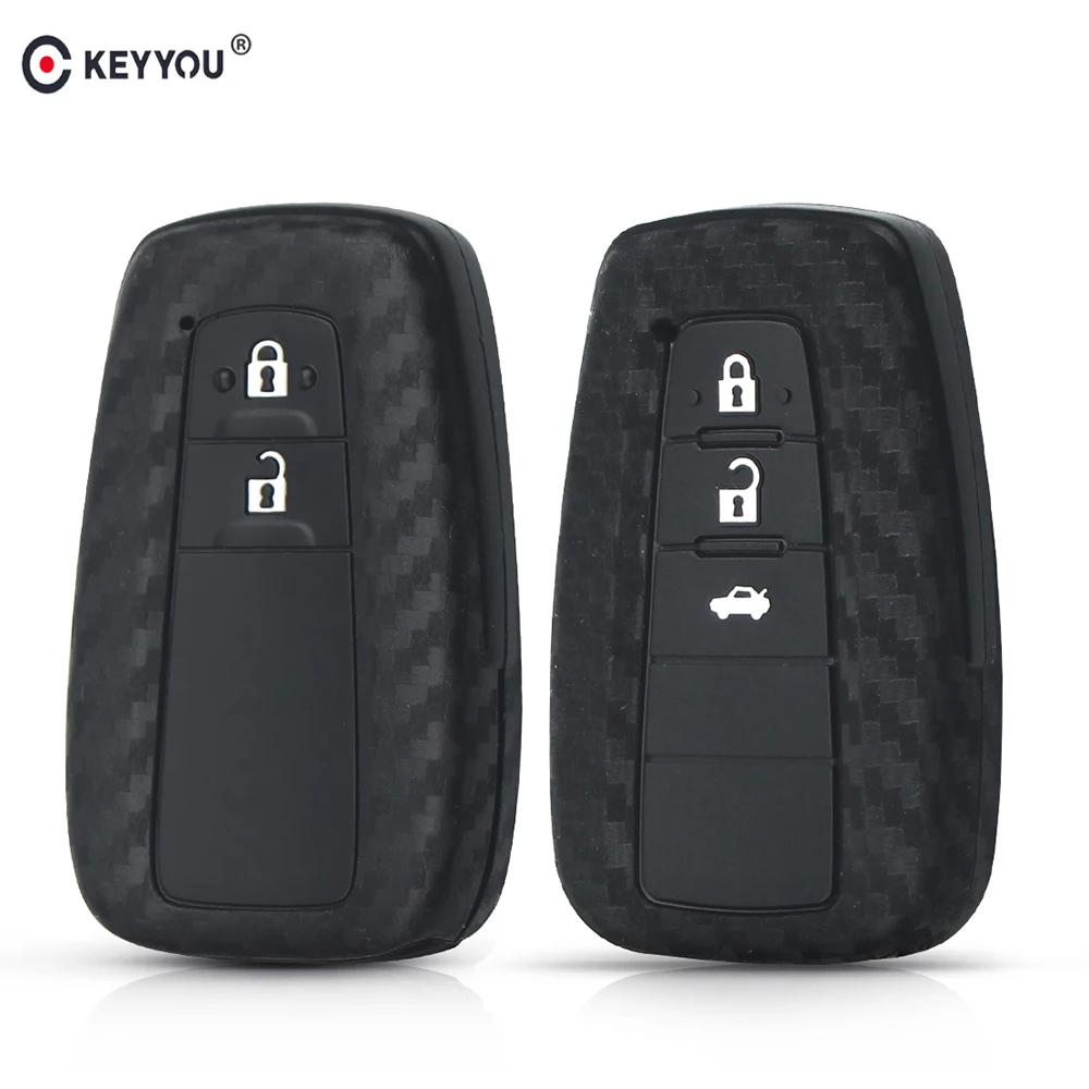 

KEYYOU Carbon Fiber Car Key Case For Toyota Camry Corolla C-HR 2017 2018 Prado Prius 2/3 Buttons Smart Remote Fob Cover