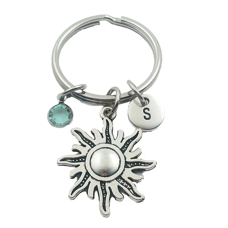 

Sun Initial Letter Monogram Birthstone Keychains Keyring Creative Fashion Jewelry Women Gifts Accessories Pendant
