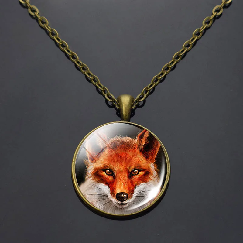 Ожерелье с пуговицами в виде Красной лисы кулон бижутерия со стеклянными