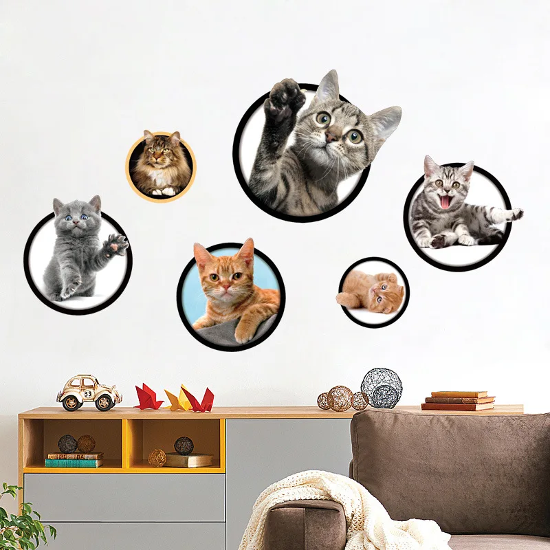 Cat Hole Wall Stickers Kitten 3D Stereo Living Room Decoration Cute Mural PVC Waterproof Fashion Creative Wallpaper