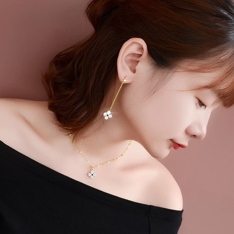 

Glue Cubic Zirconia Flower Stud Earrings For Women Trendy Jewelry Pendientes Luxury Design Gold Color Stainless Steel Eardrop