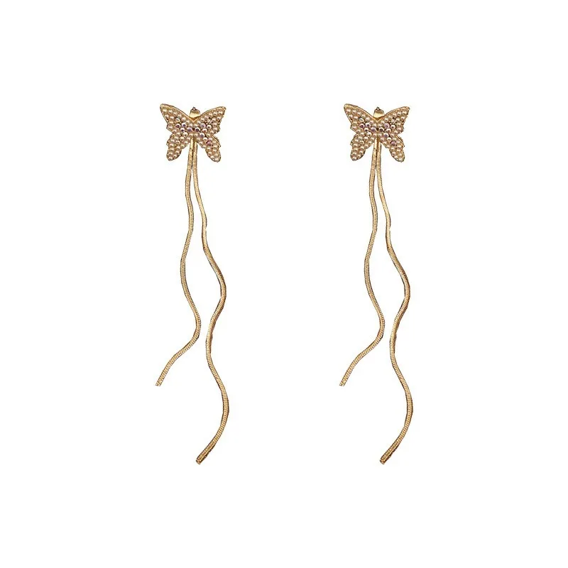 

Origin Summer Exquisite Gold Rhinestone Butterfly Long Tassel Earings for Women Hot Sale Animal Earings Party Gift Jewellery