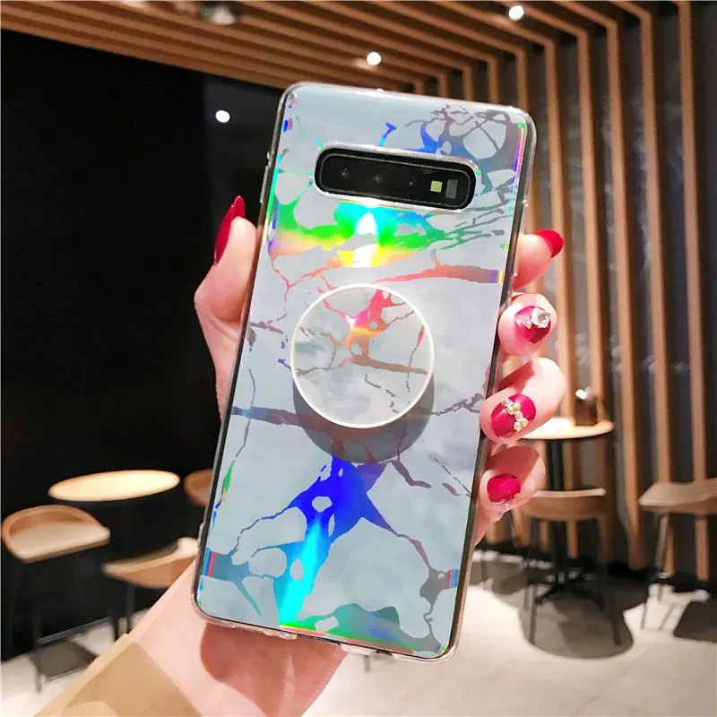 Лазерный мраморный чехол подставка с кольцом для телефона Samsung Galaxy S20 Ultra S9 S8 Plus S7