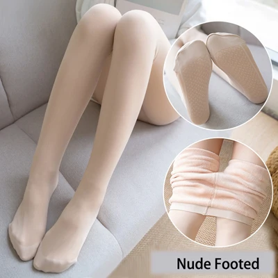 Nude Footed 3 Зимние осенние двухслойные колготки эластичные теплые колготки с высокой талией невидимые телесные утолщенные чулки бесшовные колготки - Цвет: Nude Footed 3