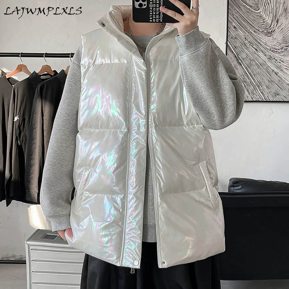 

2022 Glossy Colorful Autumn Winter Men Cotton Vest Autumn Casual Warm Thick Waistcoat Sleeveless Solid Vest Plus size 5XL