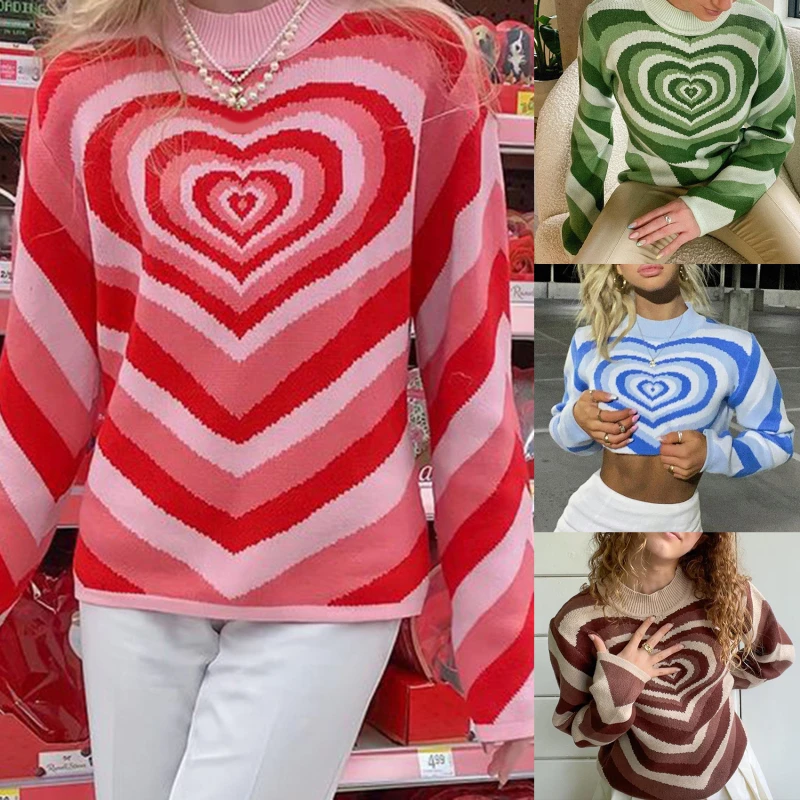 Женские пуловеры с воротником-хомутом и сердечками милые модные свободные