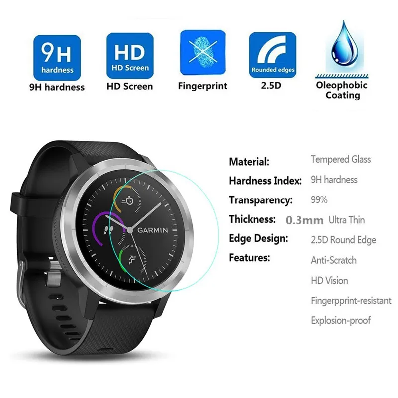 

UGI For Garmin Vivoactive 3 Smartwatch Full Cover Screen Protectors Tempered Glass 9H Wristwatch Protective Front Film Hardness