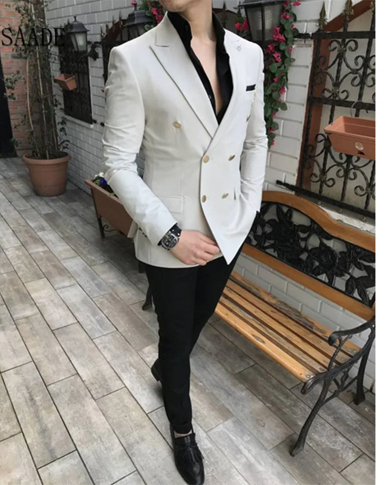 

2Pc Men's Suits Taupe Jacket Black Pants for Wedding Custom Made Peak Lapel Suits Tailored Party Wear Male Suits Blazer Trousers