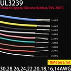 Гибкий Мягкий силиконовый провод UL3239, 10 метров, 3 кВ, 141618202224262830AWG, изолированный Электрический кабель из луженой меди, 3000 в