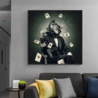 Картина на холсте с изображением обезьяны и игральных карт, абстрактная Настенная картина для гостиной, домашний декор (без рамки)