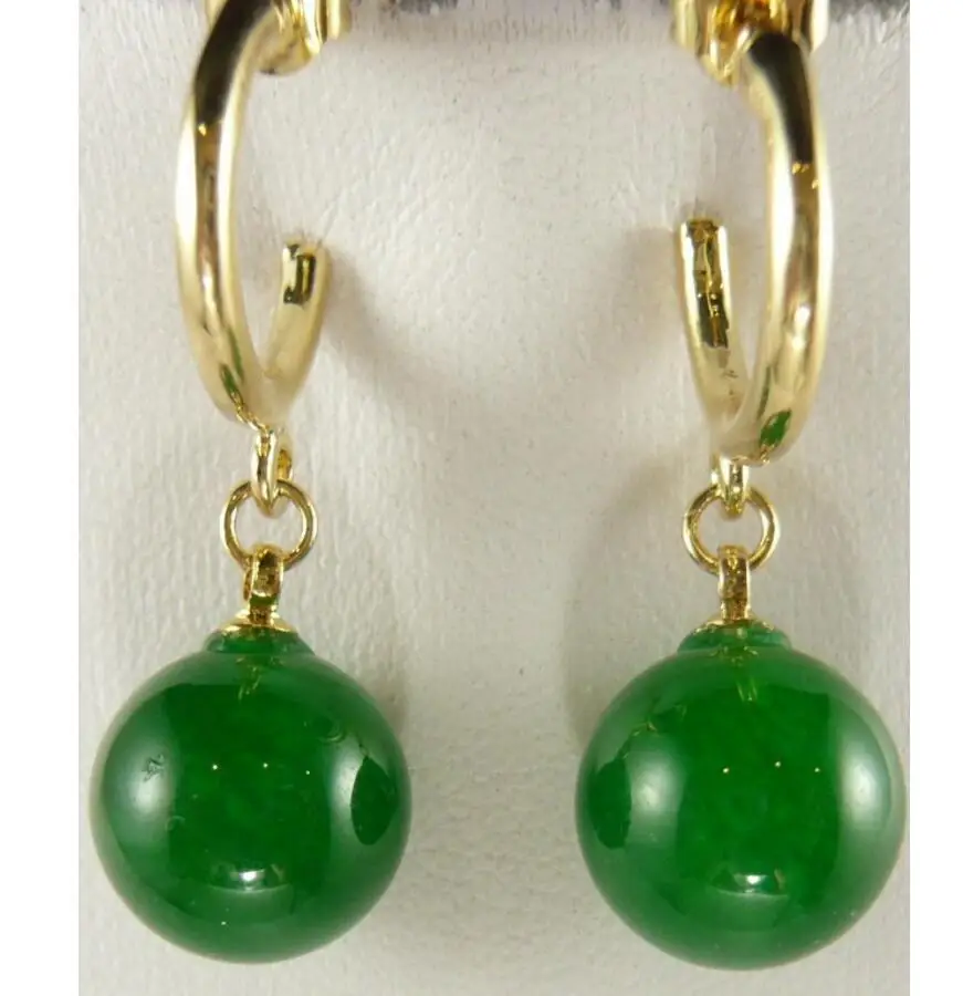 

Hot Sell wholesale Charming 12mm green Natural jade bead 18kgp earrings