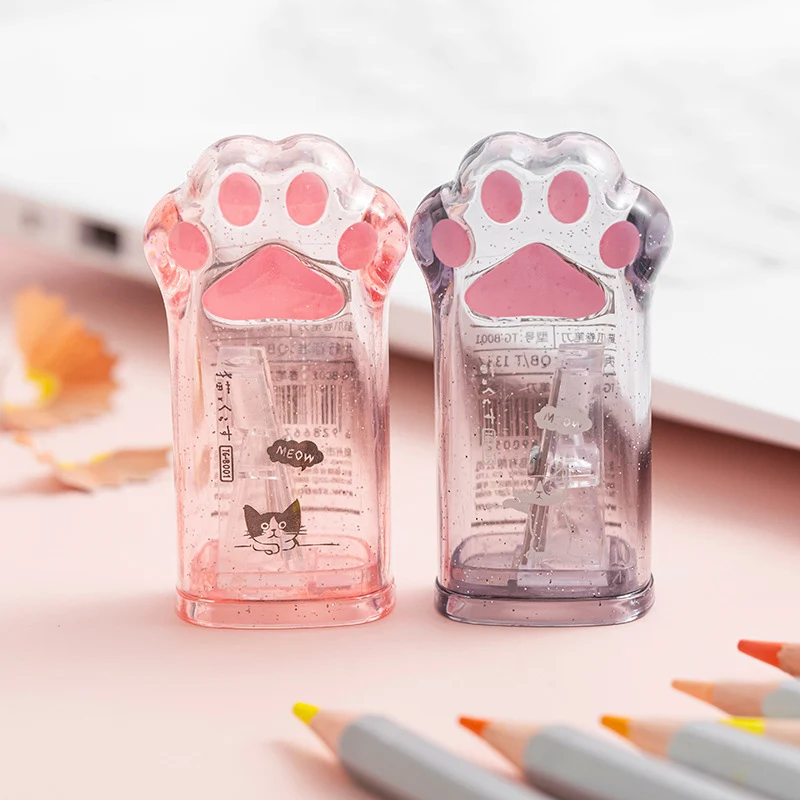 

2Pcs Pencil Sharpeners Cute Cat Paw Transparent Creative Portable Mini For School Office Student Prize Supplies Stationery Gift
