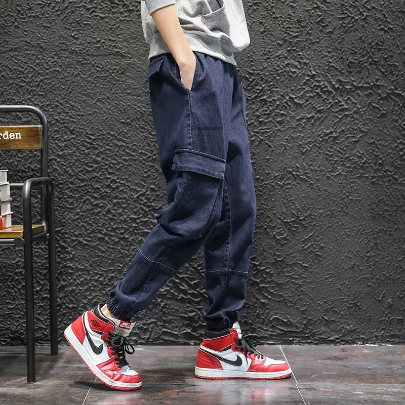 Мужские повседневные джинсы классические синие джинсовые брюки шаровары одежда