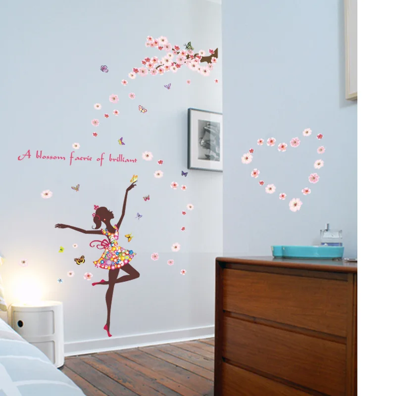 

Dancing Girl Wall Stickers Flowers Home Decor Living Room Bedroom Furniture Decals Murals Vinyl Self-adhesive Wallpapers