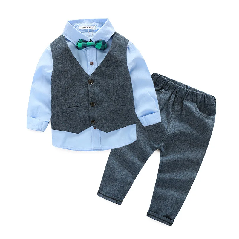 

2020 New Spring Boys Clothing Sets Gentlemen Kids Cotton Vest Shirt Pants 3pcs Suit Set Baby Boys Outfits Children's Clothes