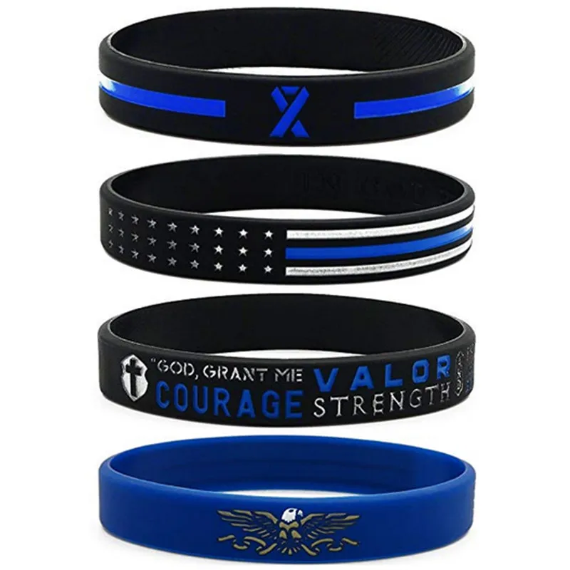 1 шт. тонкая Голубая линия Силиконовый браслет с молитвой полицейского