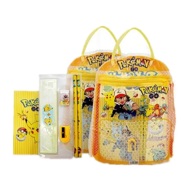

Anime Pokemon Portable Stationery Set Cute Pikachu Cartoon Student Pencil Box Stationery Set Action Figure Toy Gift for Children