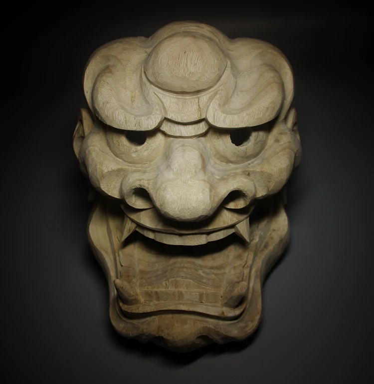 Японская Маска нон с изображением Льва резьба статуя из натуральной древесины