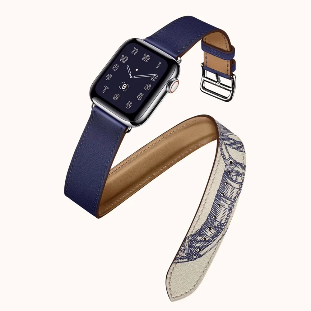 Ремешок для Apple Watch 44 мм 40 42 38 модный браслет из натуральной кожи с принтом iWatch Series 5
