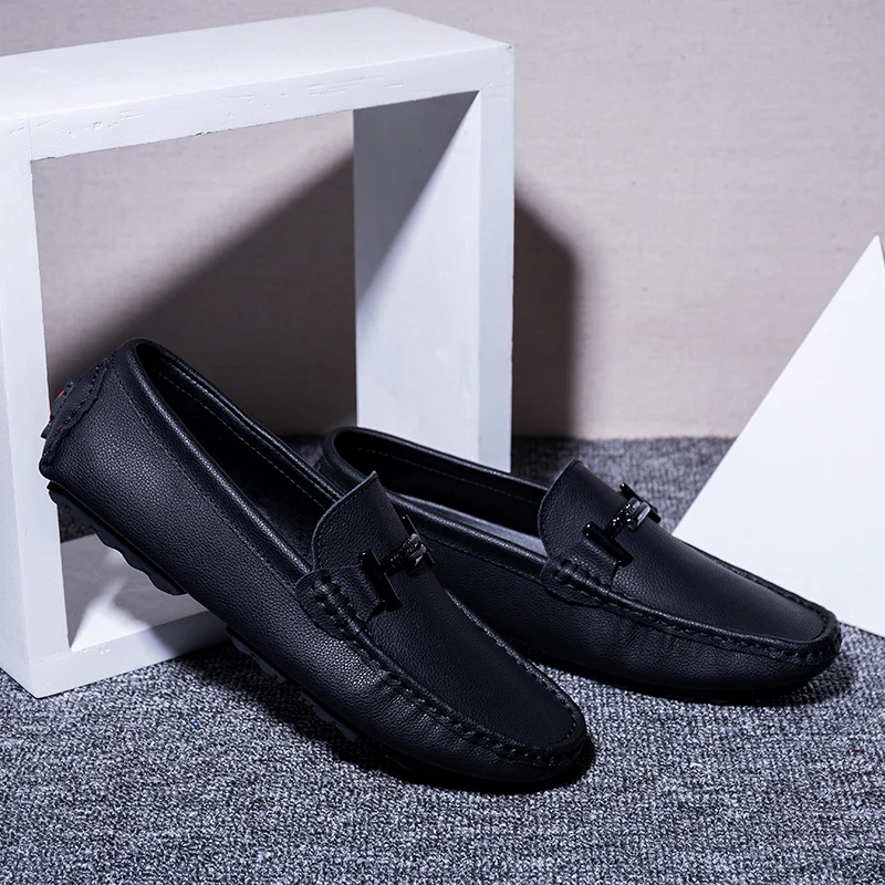 Лидер продаж Мужская обувь из натуральной кожи черные мужские лоферы без
