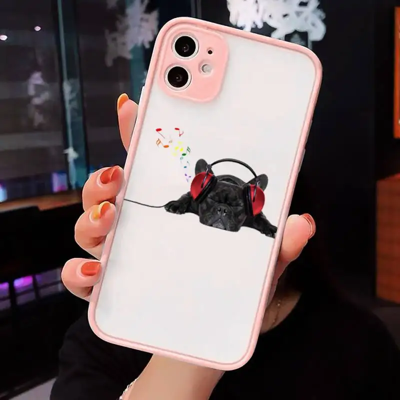

Cute funny french bulldog Phone Case For iPhone 12 11 Mini Pro XR XS Max 7 8 Plus X Matte transparent Pink Cover