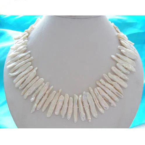 

New Unique Baroque Pearl Jewelry Wonderful 40mm White Color Biwa Real Freshwater Pearl Necklace Handmade Charming Women Gift