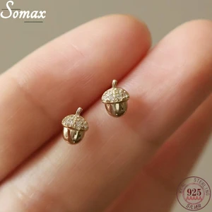 925 Sterling Silver Korean Plating 14K Gold Earrings Female Cute Oak Komatsu Fruit Plant Niche Earrings Jewelry Accessories