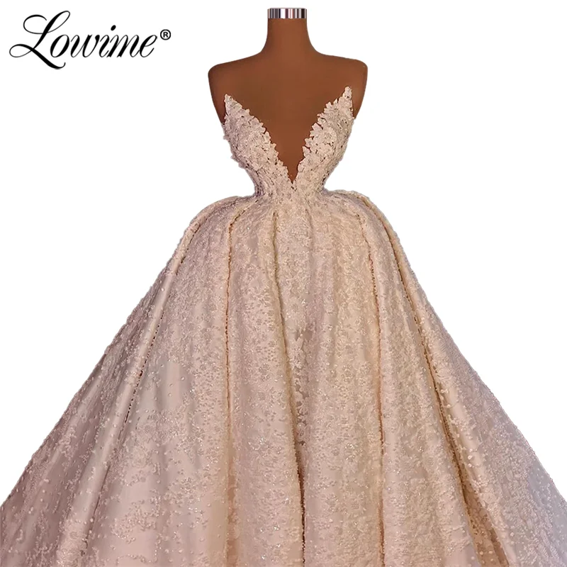 Ball Gown Lace Wedding Dresses 2021 Plus Size Muslim Bridal Gowns Customized Arabic Long Wedding Gowns Bride Vestido De Noiva