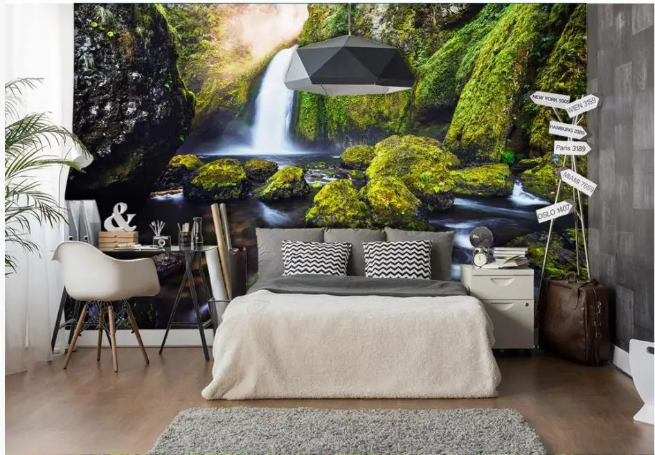 

Пользовательские фото обои 3d фрески обои для стен 3 d свежий зеленый красивый пейзаж лес камень фон настенная живопись