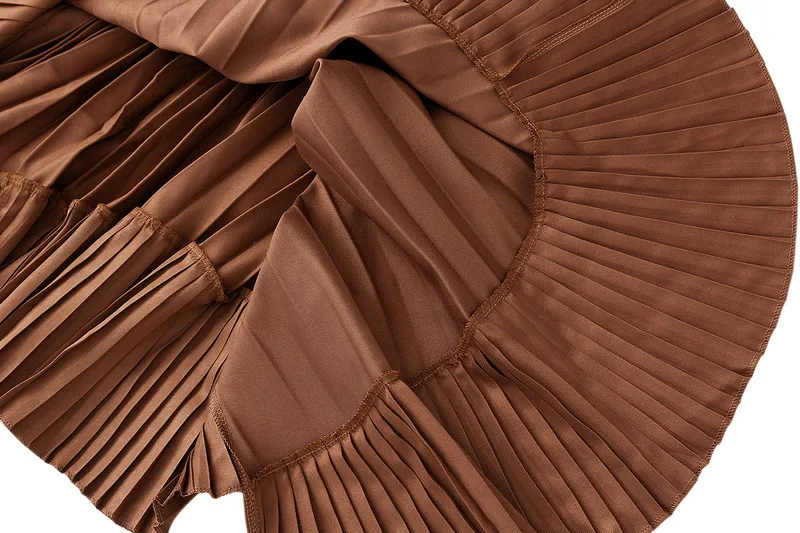 

2020 Fashion Autumn Winter Women Irregular Pleated Skirt Vintage Elegant Ladies Long Skirt High Waist Skirt Brown White Black