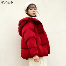Woherb модная зимняя парка для женщин Свободные Толстые хлопковые пуховики Стеганое пальто женские тонкие короткие куртки верхняя одежда корейский стиль