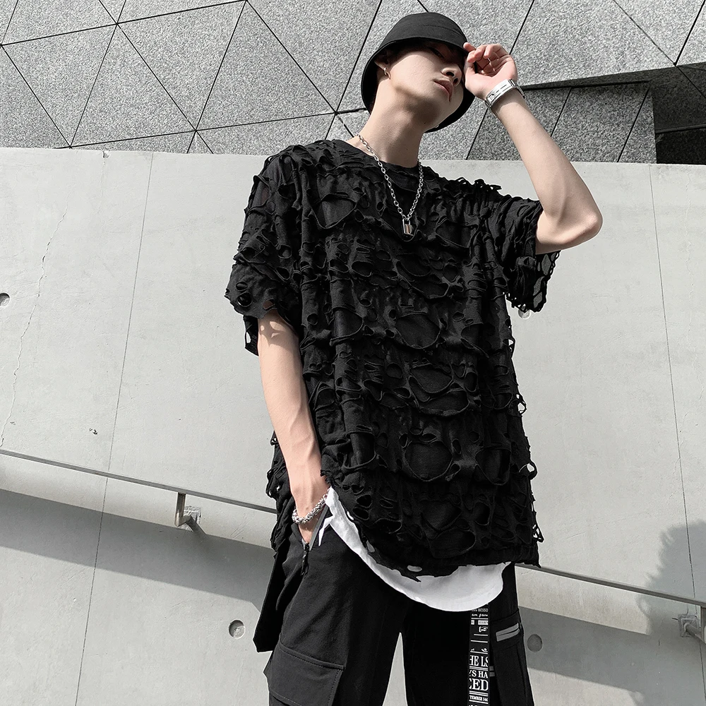 Мужская футболка с коротким рукавом EFUNGAL рваные футболки в стиле хип хоп базовая