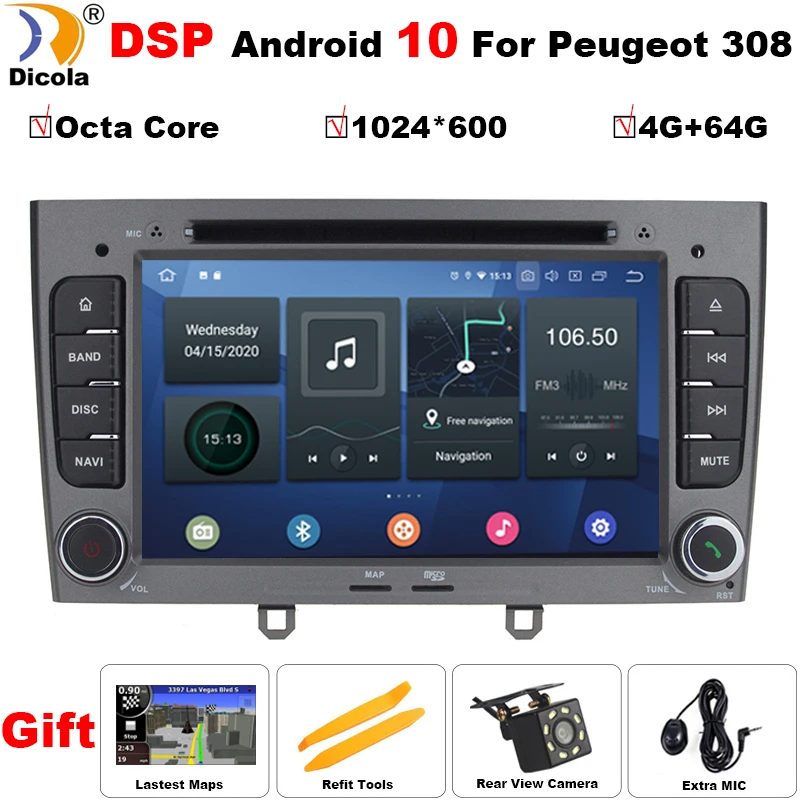 

2 Din Android 10 Car Radio RDS GPS For PEUGEOT 308 2007-2013 408 2011-2014 308SW Auto Navigation DVD Bluetooth Multimedia Player